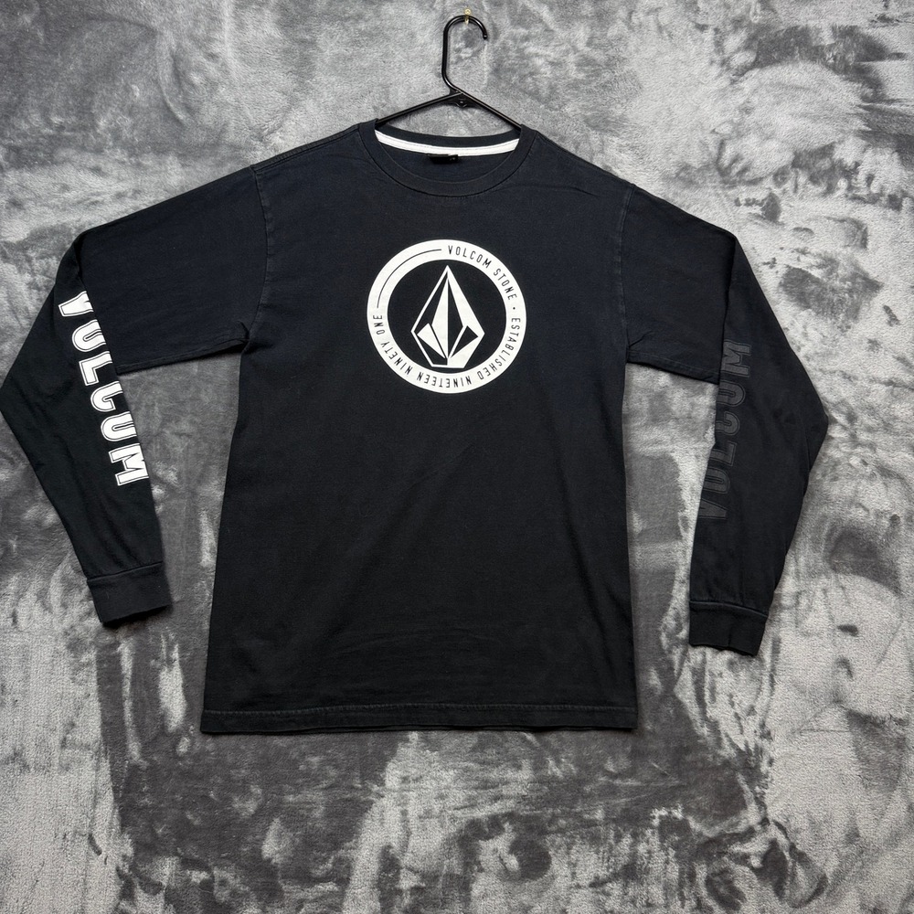 Volcom Long Sleeve Shirt Mens Medium Black Graphic Stone Logo Skate Tee